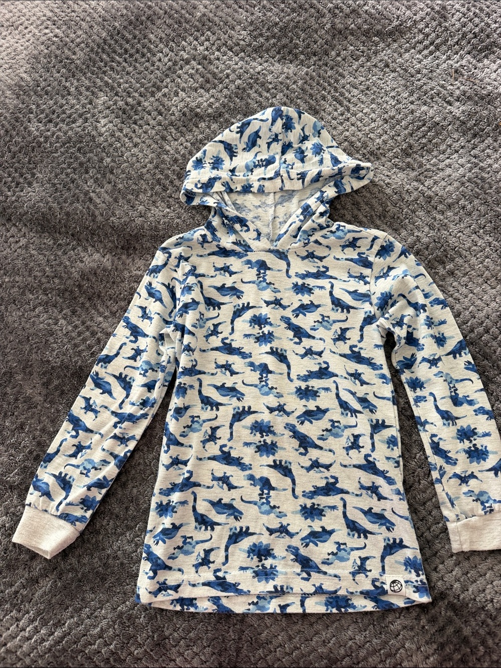 Free Planet Blue & White Dino Hooded Long Sleeve Tee